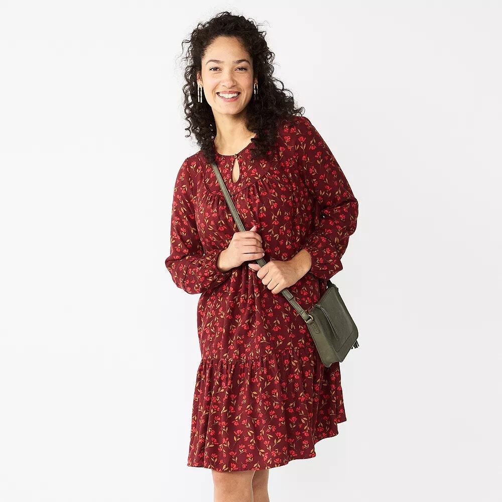 Sonoma Womens Printed Long Sleeve Dress Size Medium Prairie Cottageccore Peasant